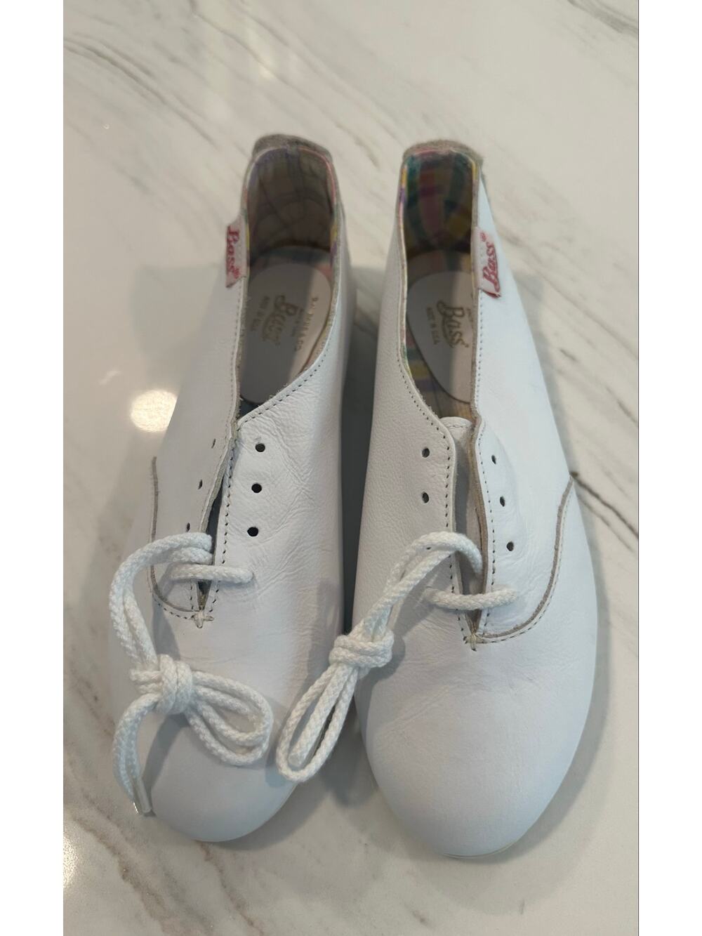 Vtg G.H. Bass White Leather Oxford Shoes Women's 8 M Made USA Plaid Lining NWOT